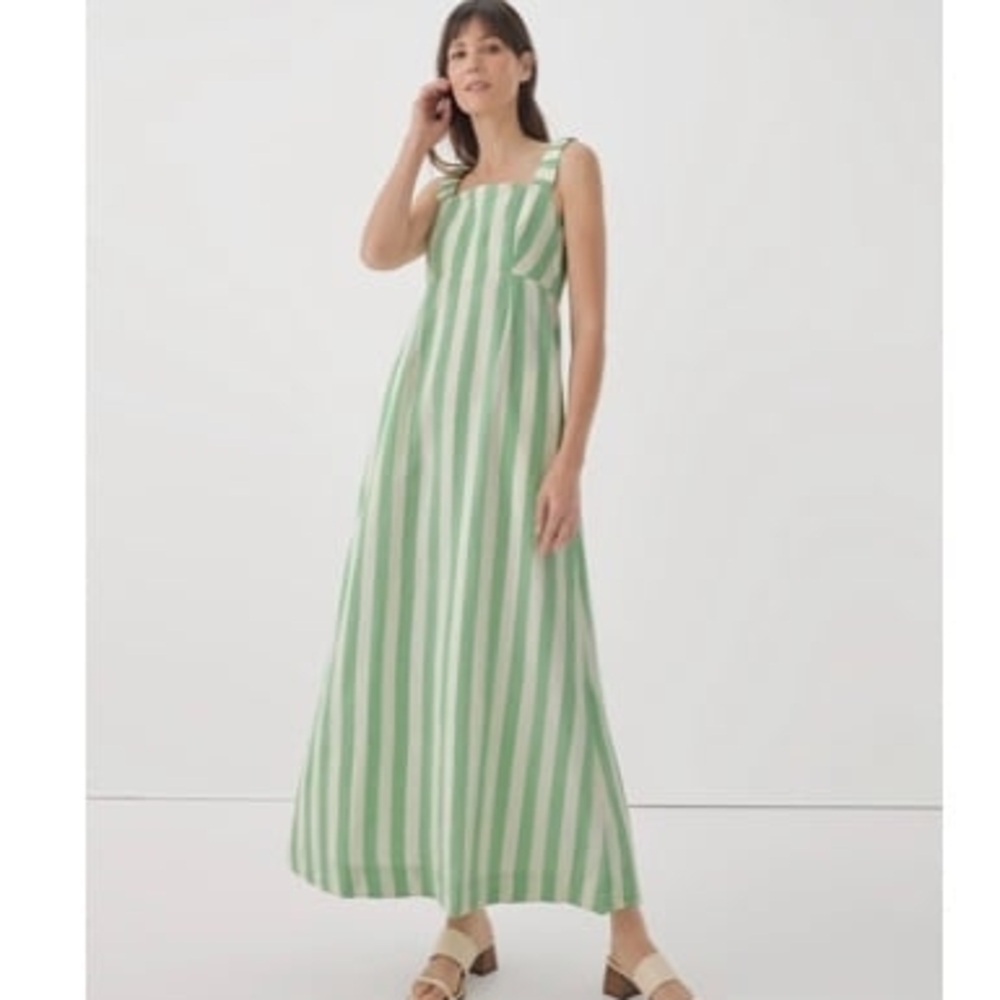 Pact Green and White Striped Linen Blend Midi Dress 3XL